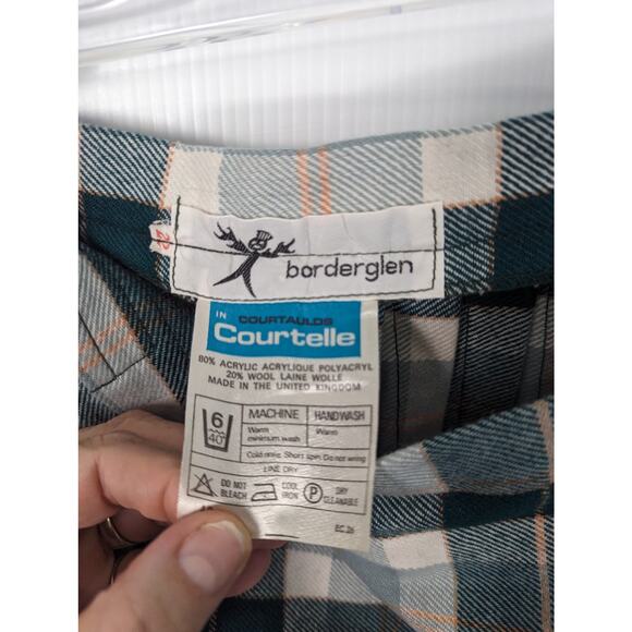 Vintage Border Glen Plaid Long Maxi Skirt Kilt Green White Wool Blend Made in UK - Picture 3 of 11